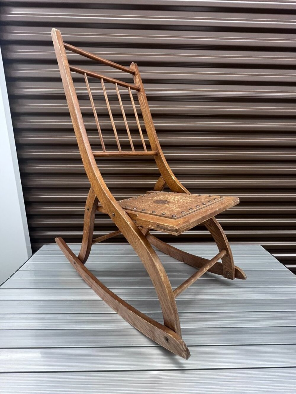 Vintage Antique Wooden Folding Rocking Chair Carpet Rocker Primitive